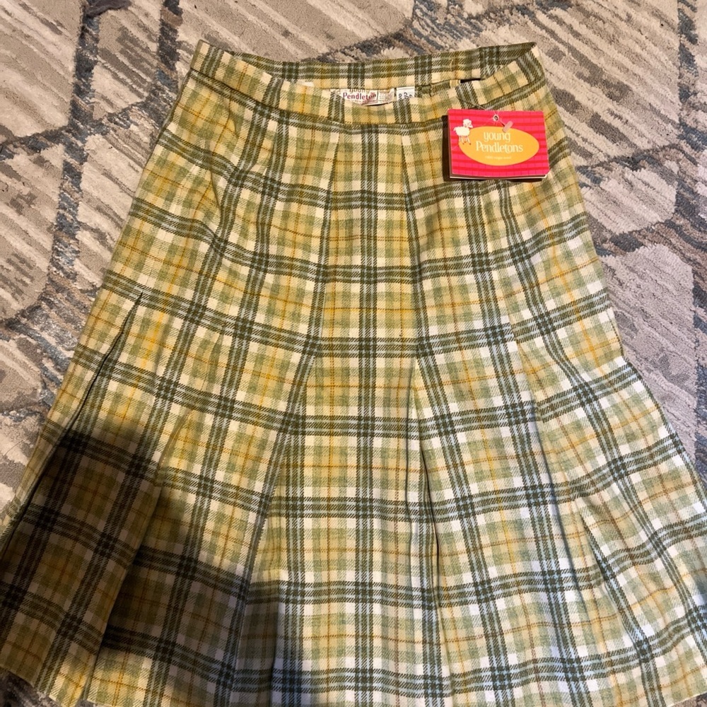 Vintage Young Pendleton Yellow and Gray A-Line Pleated Skirt 100% Wool